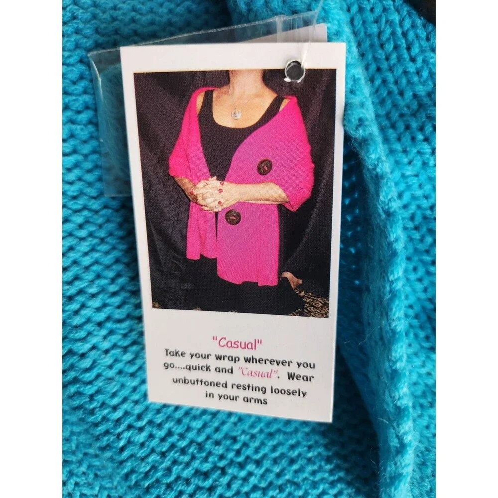 Simply Noelle Sassy Riverton Wrap- Multi Style Knit Poncho - Light Turquoise-NEW